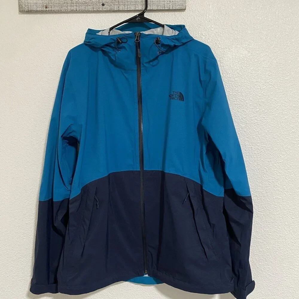 The North Face Windbreaker Jacket Dryvent Rain Hood Men Large Blue Full Zip